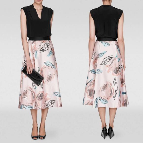 LK Bennett Dresses & Skirts - LK Bennett Women's Sarvi Rose Pink Printed Skirt Pockets Size 4 Valentine's Day